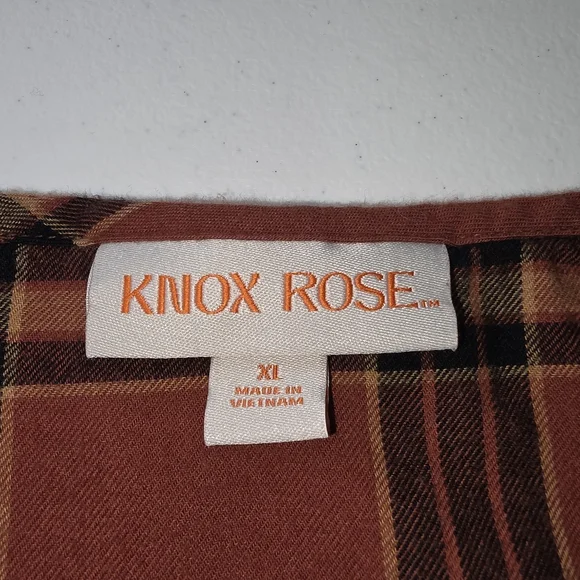 Knox Rose Terracotta Checkered Long Sleeve Dress Babydoll Mini XL Pockets V Neck - Picture 4 of 7